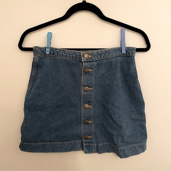 AMERICAN Apparel Blue Denim Jean Skirt A-Line Button Front • sz M Medium - Picture 2 of 5